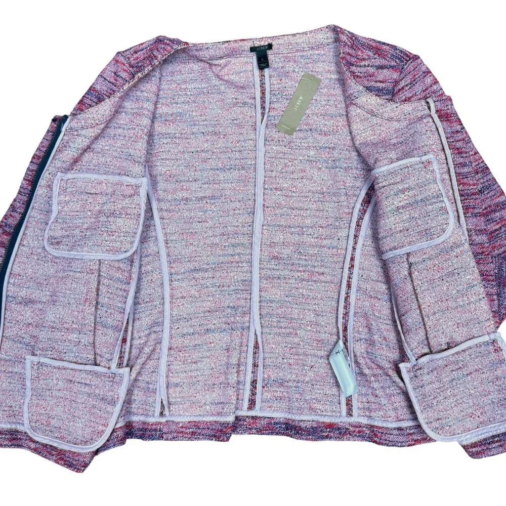 J. CREW Women's‎ NWT Knit Micro Tweed Jacket in Poppy Zip | Size L
